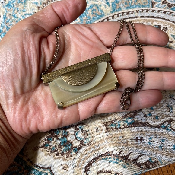 Silpada Brass horn or stone Eclipse pendant on copper brass chain - Picture 3 of 9